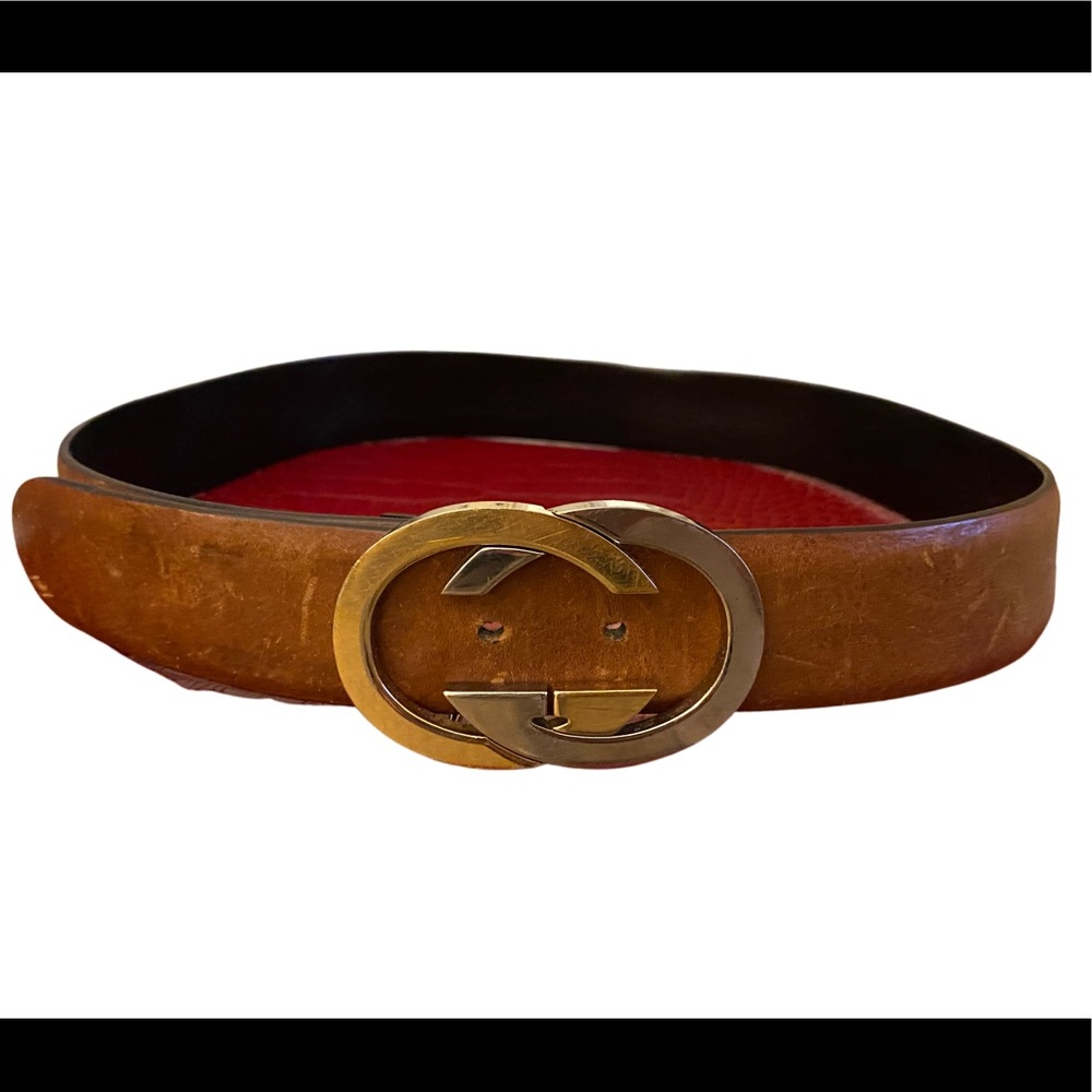 Gucci Brown Leather Two Tone GG Belt